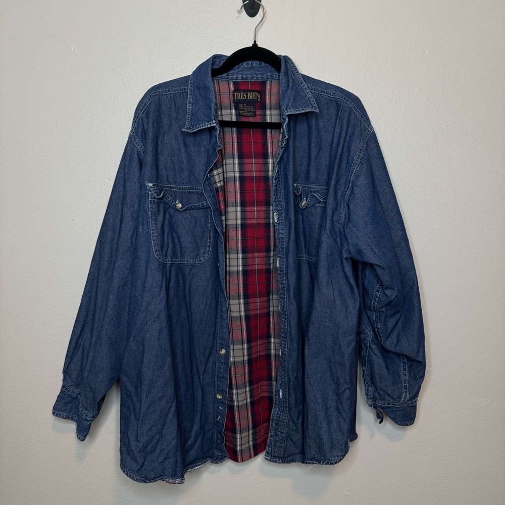 Vintage Men’s Denim Button Up Jacket Trés Bien Flannel Lined Chore Coat